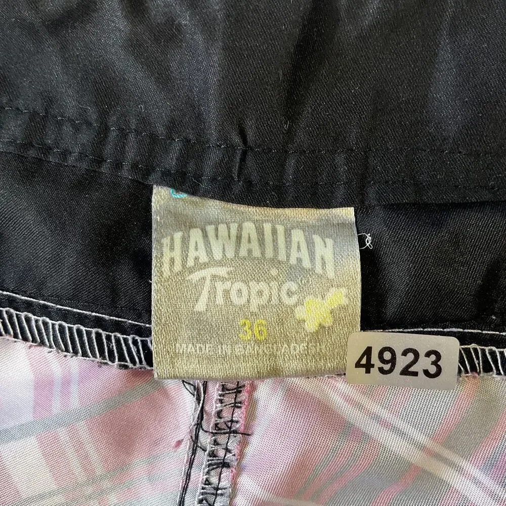 Hawaiian Tropic Men Shorts 36 Red Hawaiian Tropic Embroidery Swimwear Plaid 11”